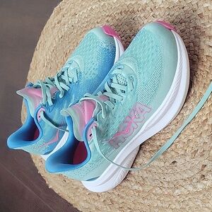 Hoka Women's Sneakers in Mint Green and Pink MARCH 6